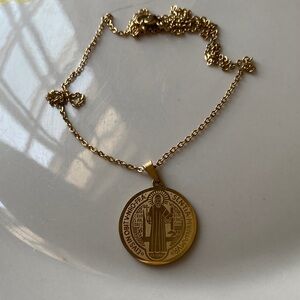 St Benedict medal necklace gold stainless steel good for men and women new